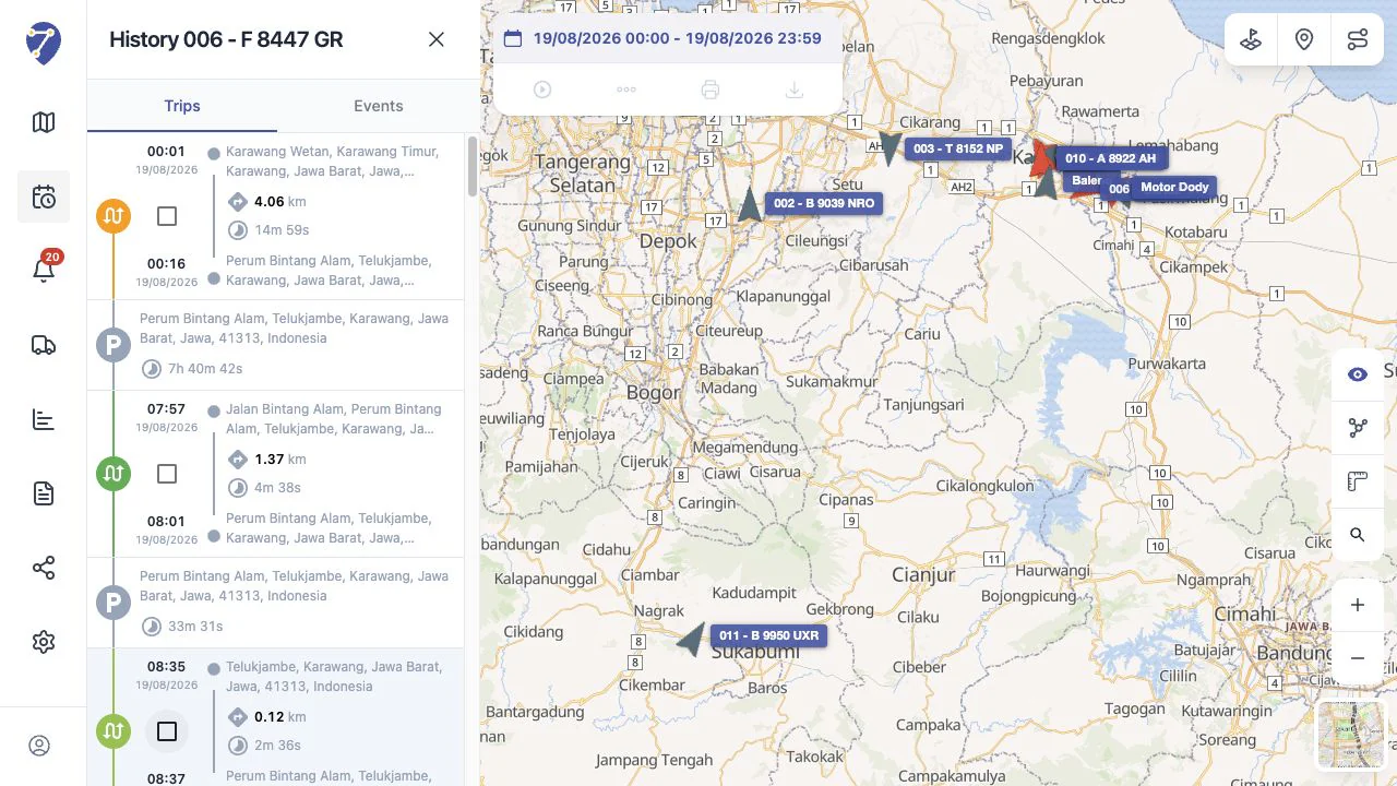 Trip History results for an Object in Jitra