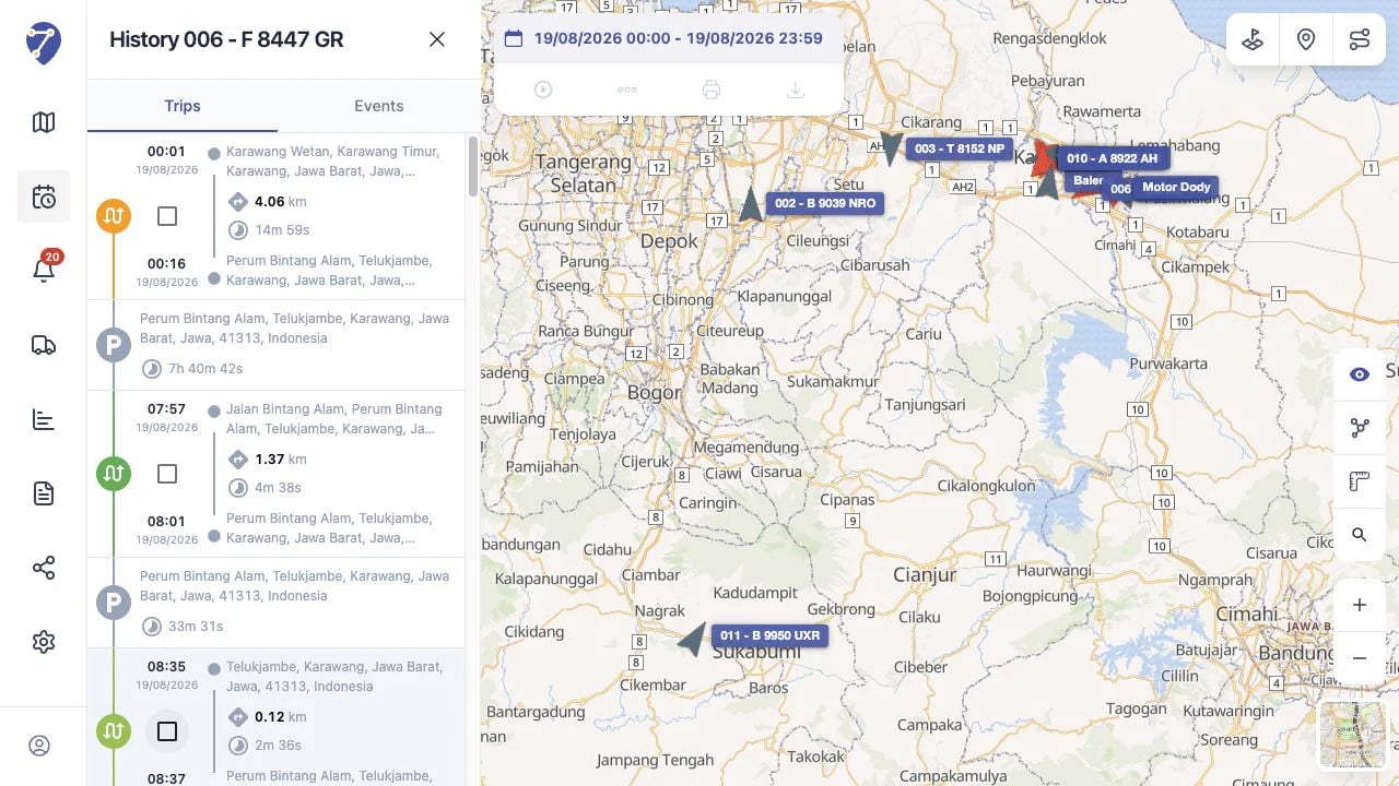 Trip History results for an Object in Jitra