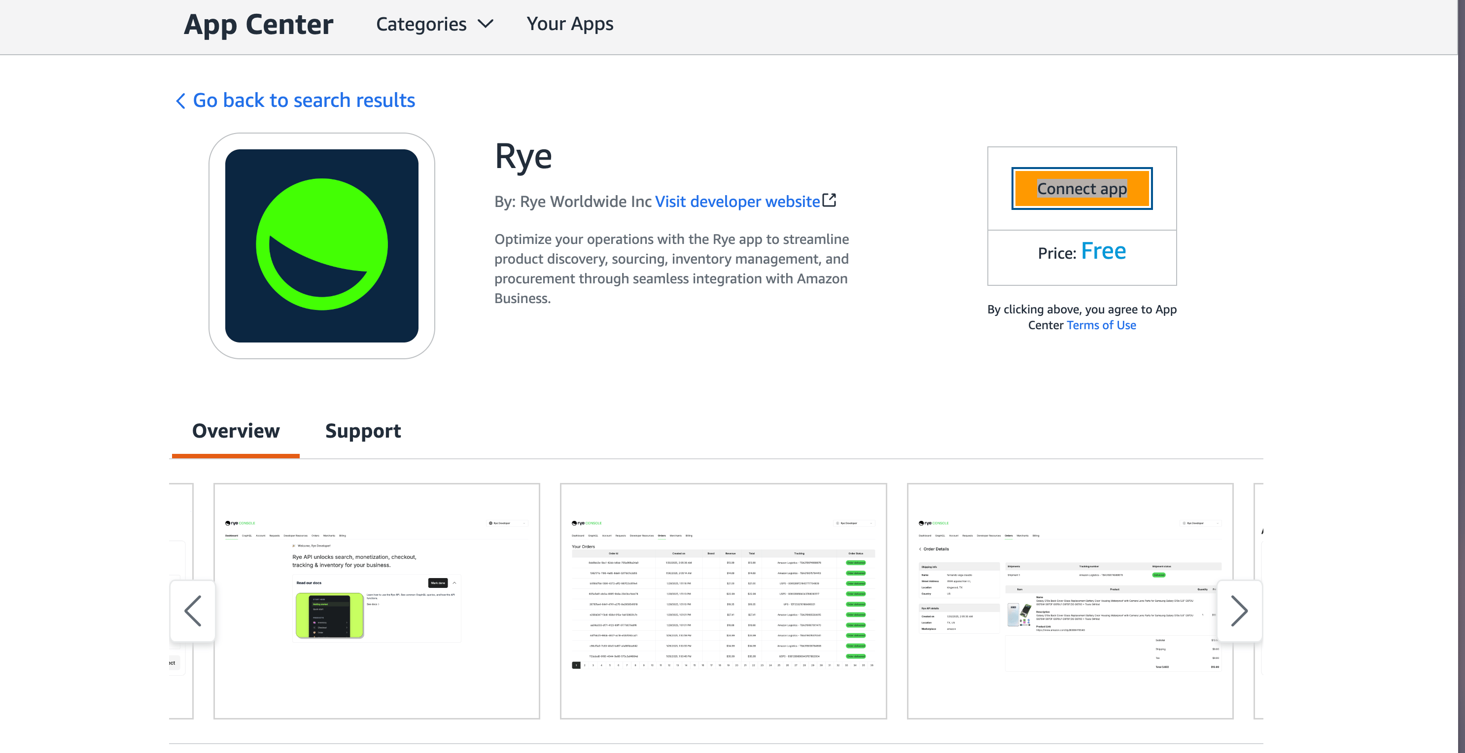Amazon connect app page