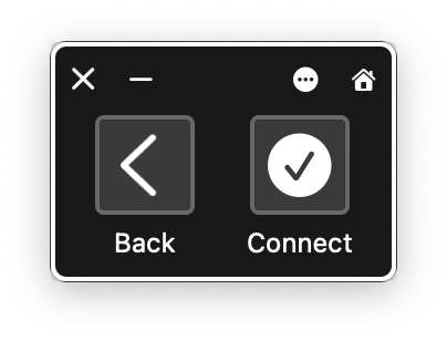 Switch Control panel showing Back and Connect buttons