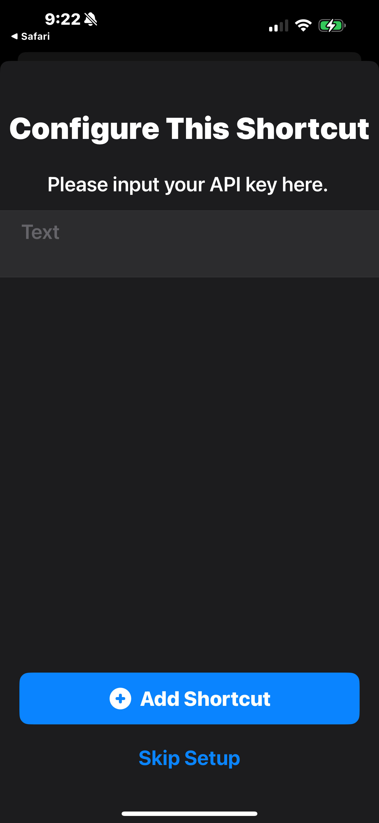 Enter shortcut key during setup