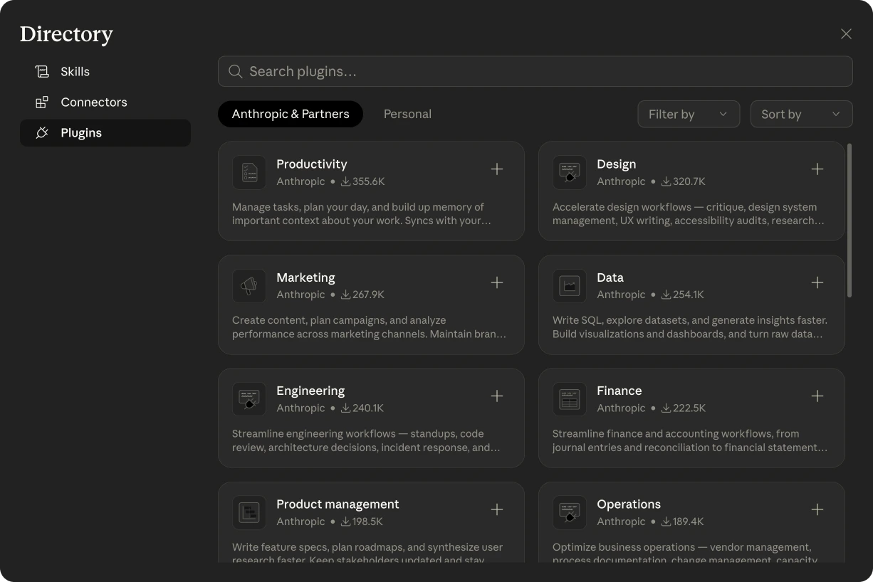Directory showing Anthropic and Partners plugins