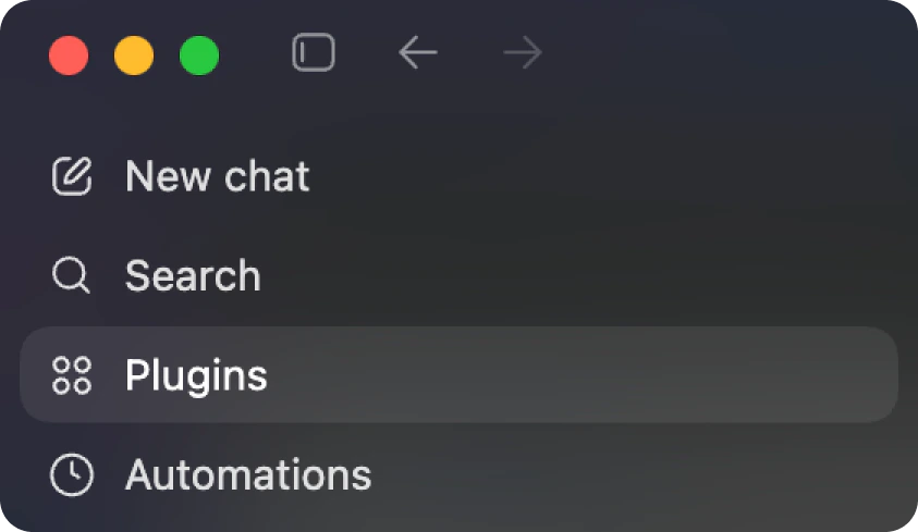 Codex app sidebar with Plugins selected