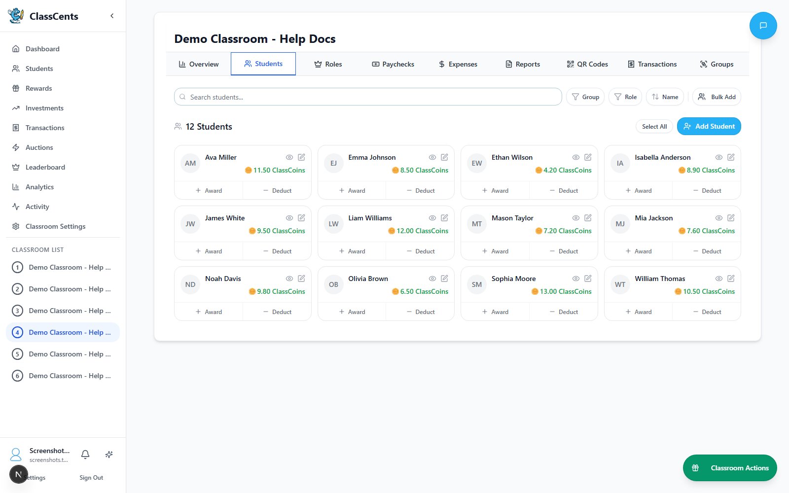 Empty students list with Add Student button