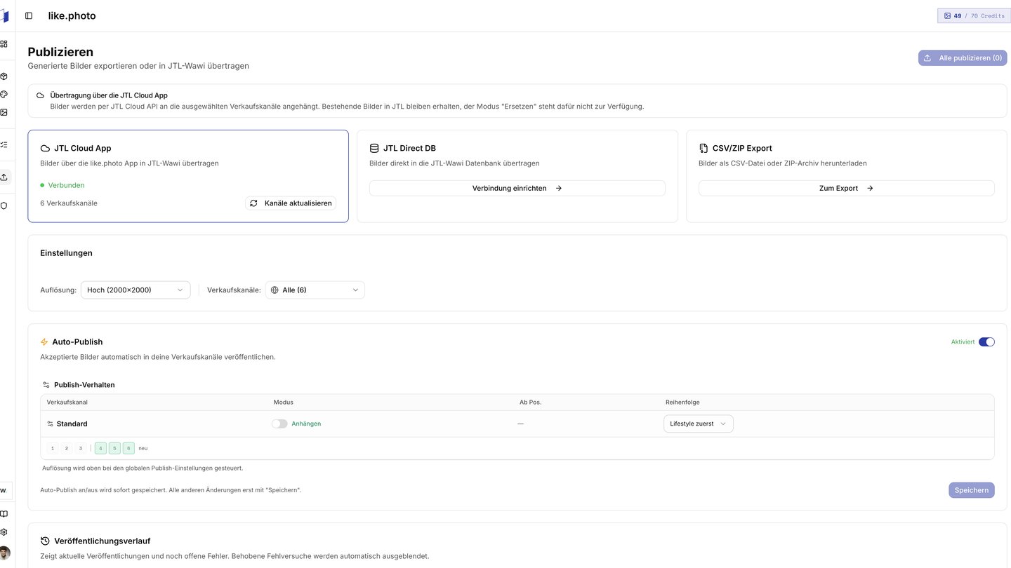 Aktuelle Publish-Seite mit JTL Cloud App