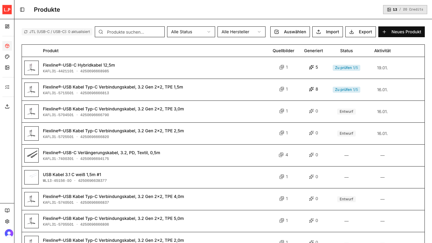 Produktliste Übersicht