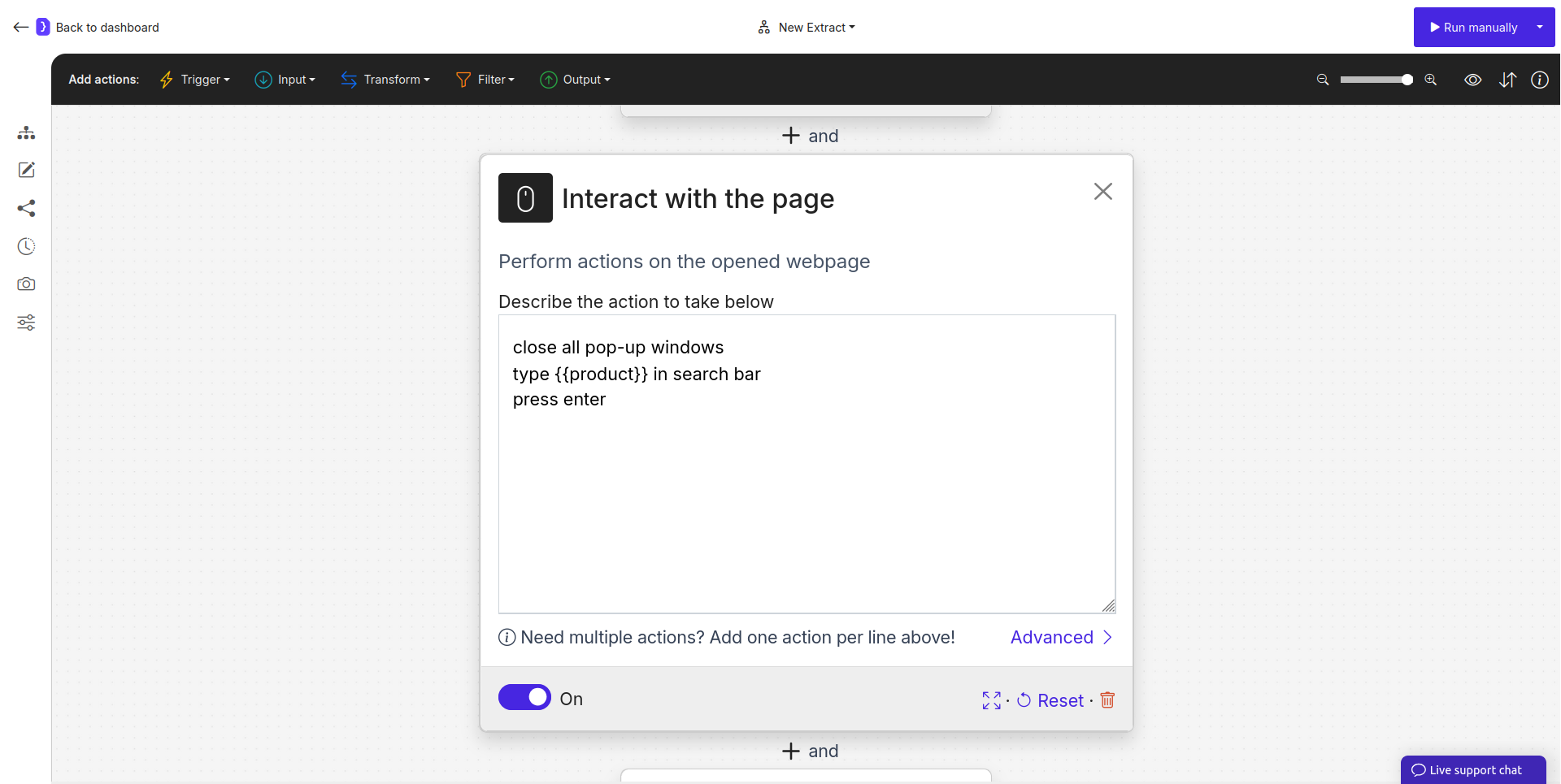 creenshot: Interact with Page block configuration showing a step-by-step task