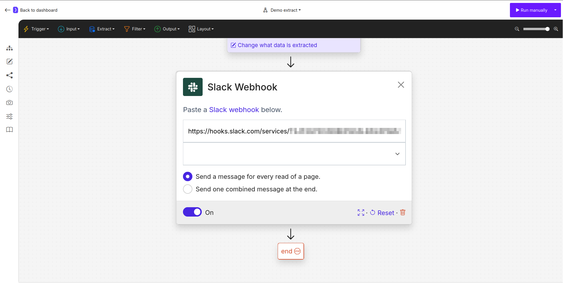 Slack Webhook block UI