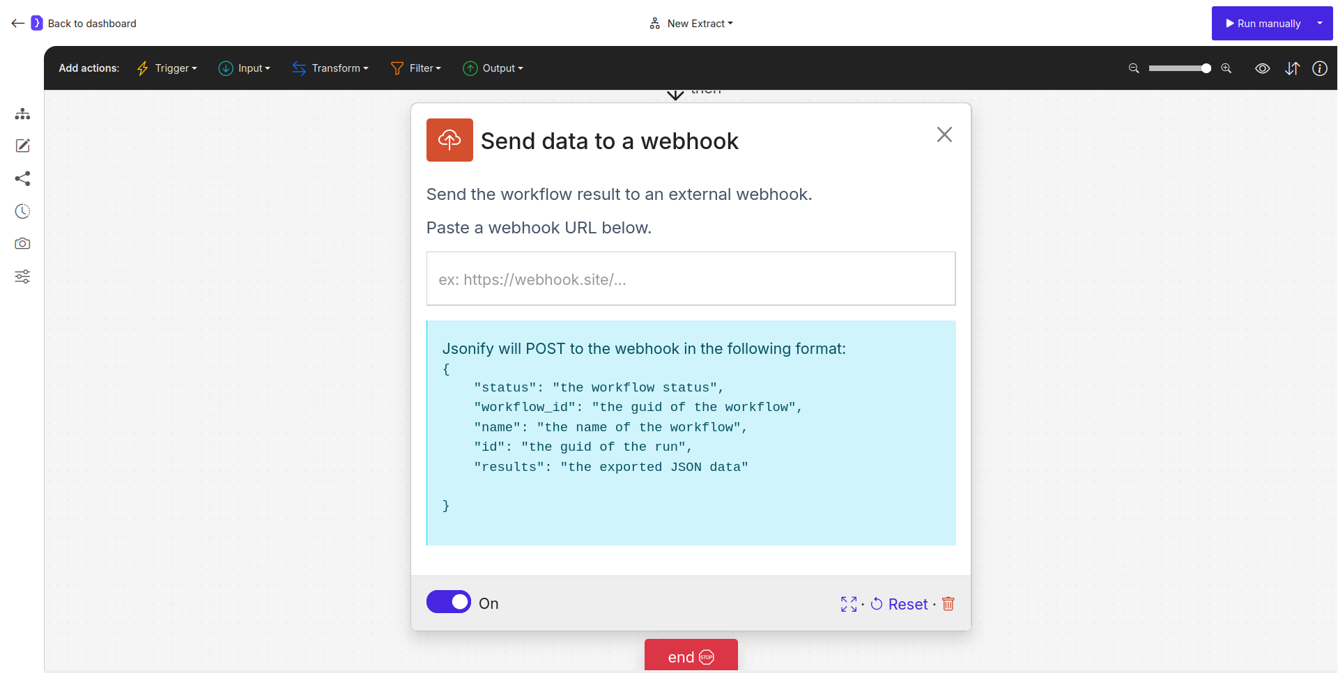Screenshot: Webhook out block configuration panel