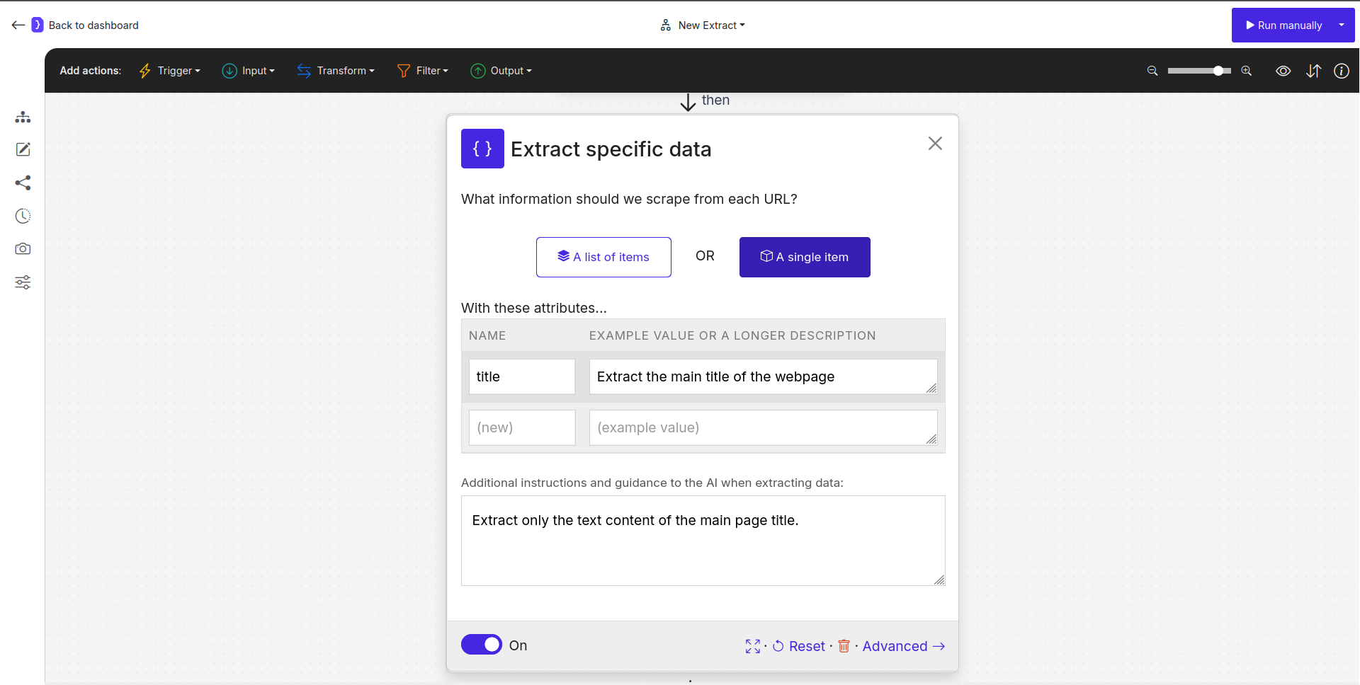 Configuring the Extract Data block for title