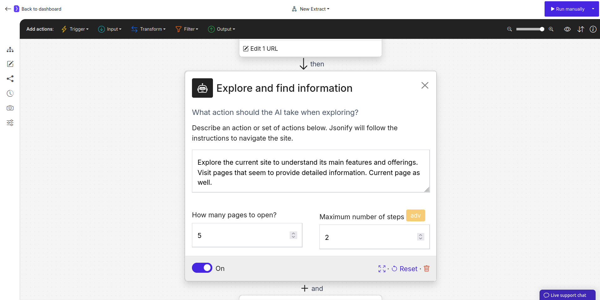 Screenshot: Explore Content block configured for site exploration