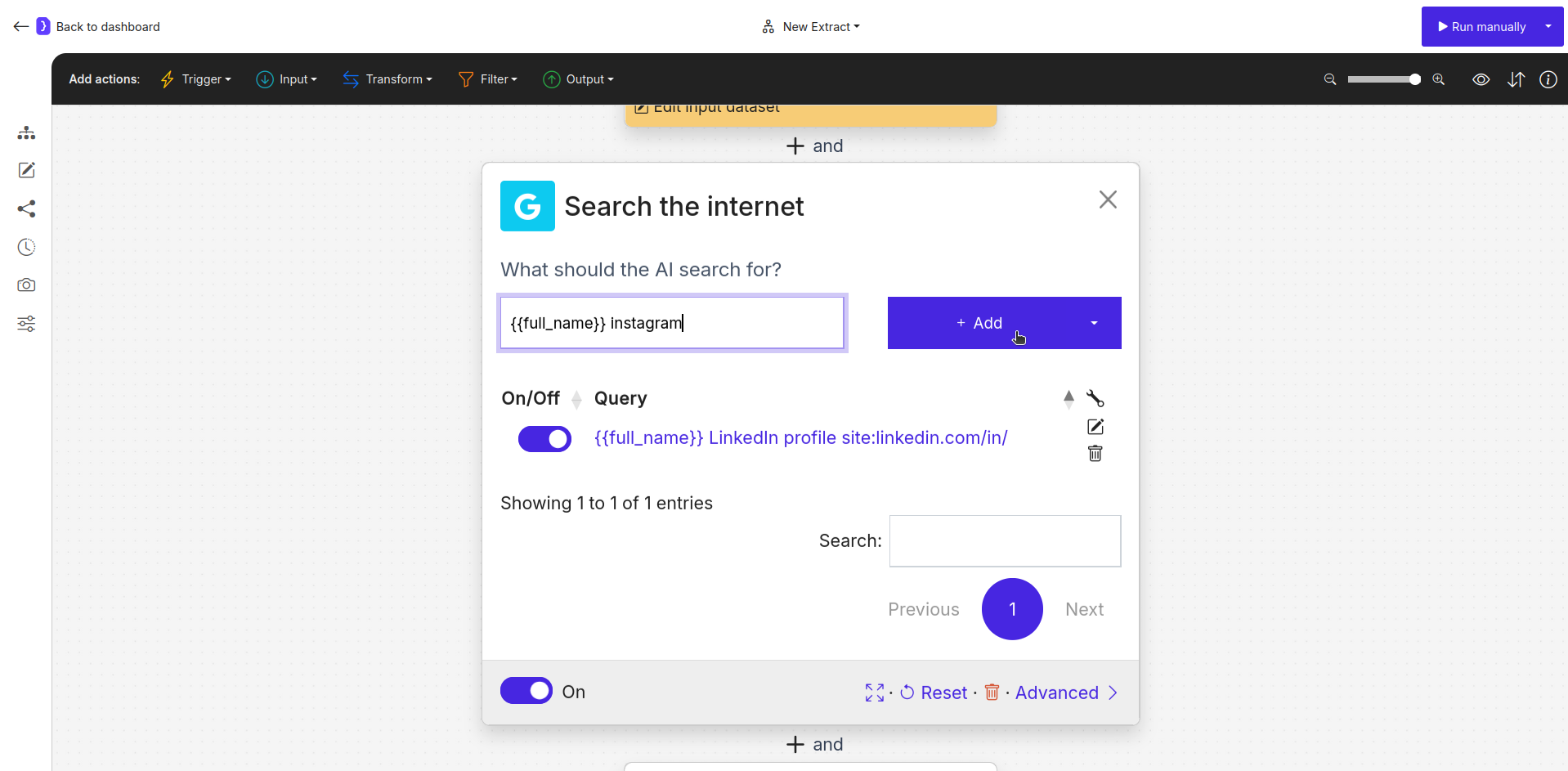 Sreenshot: Search on Google block configuration panel