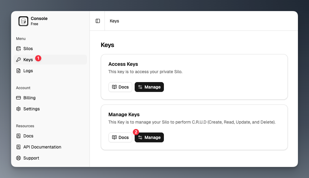 quick start manage key