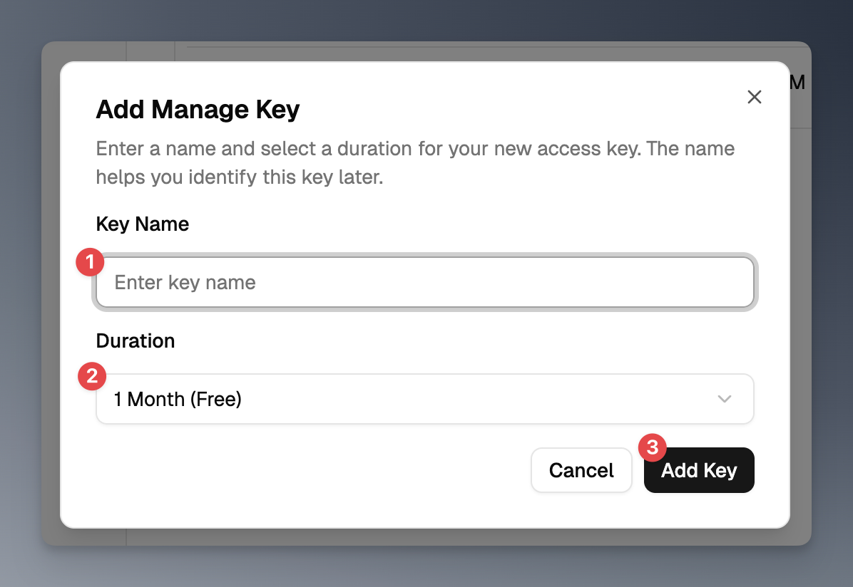 quick start manage key