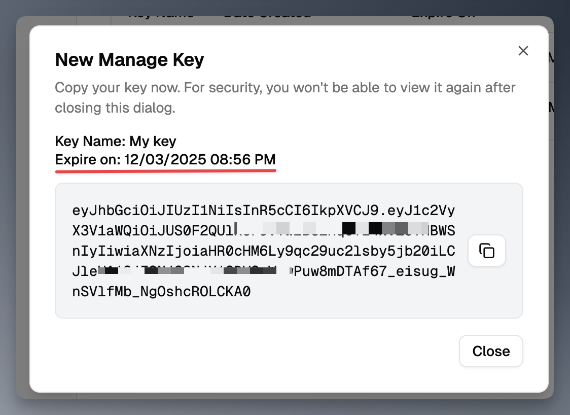 quick start manage key