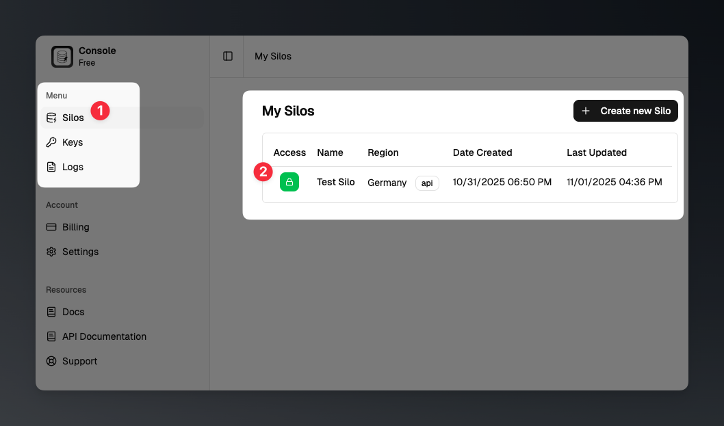 quick start silo list