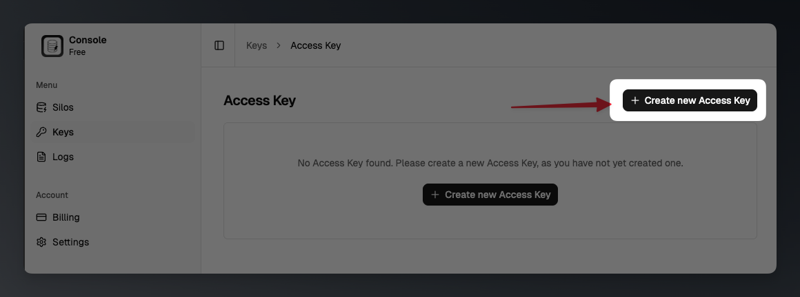 quick start create access key