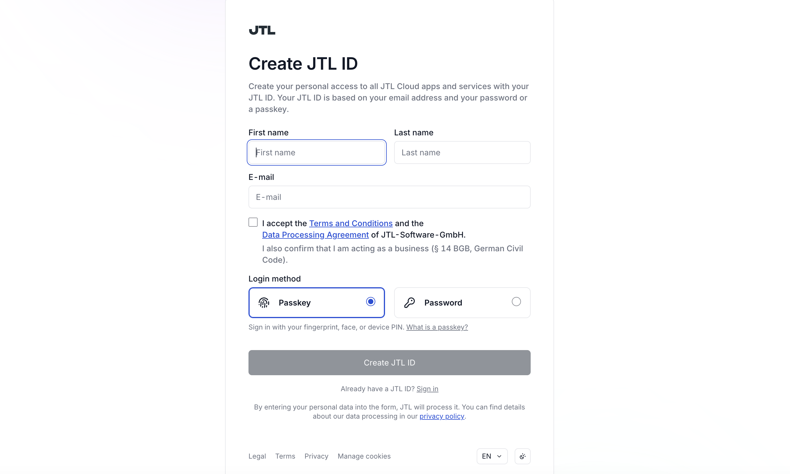 Partner Portal registration screenshot
