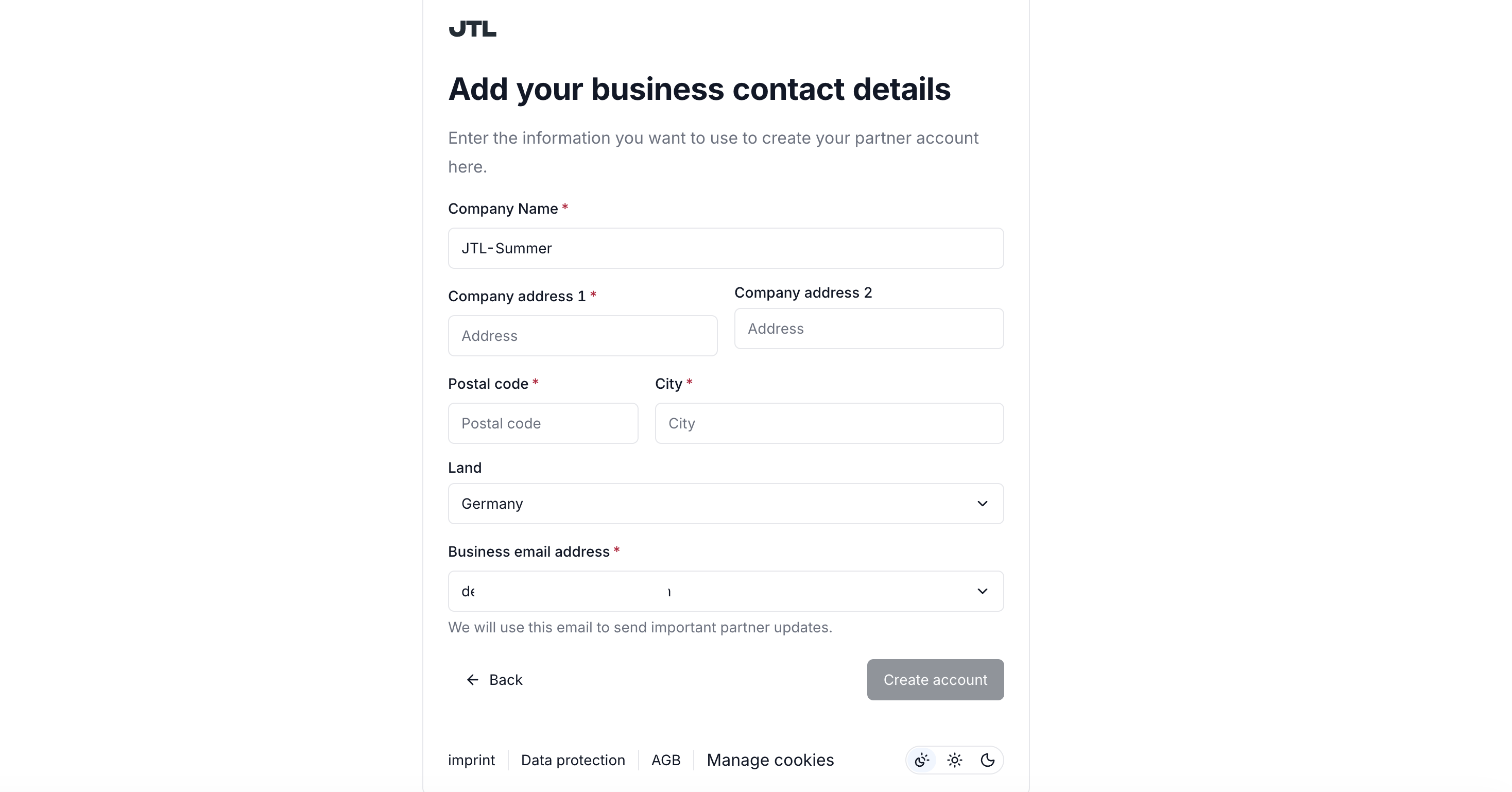 Business contact details