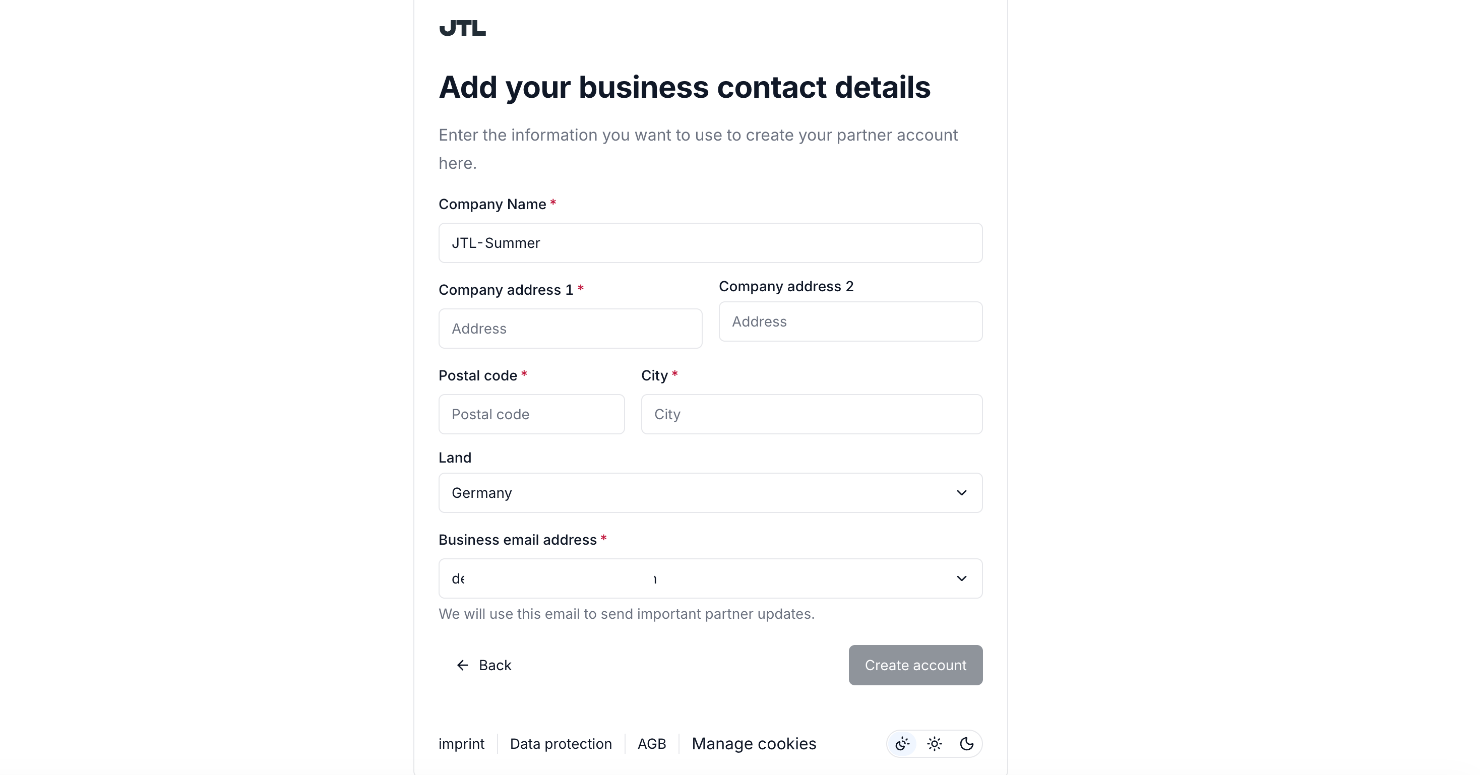 Business contact details
