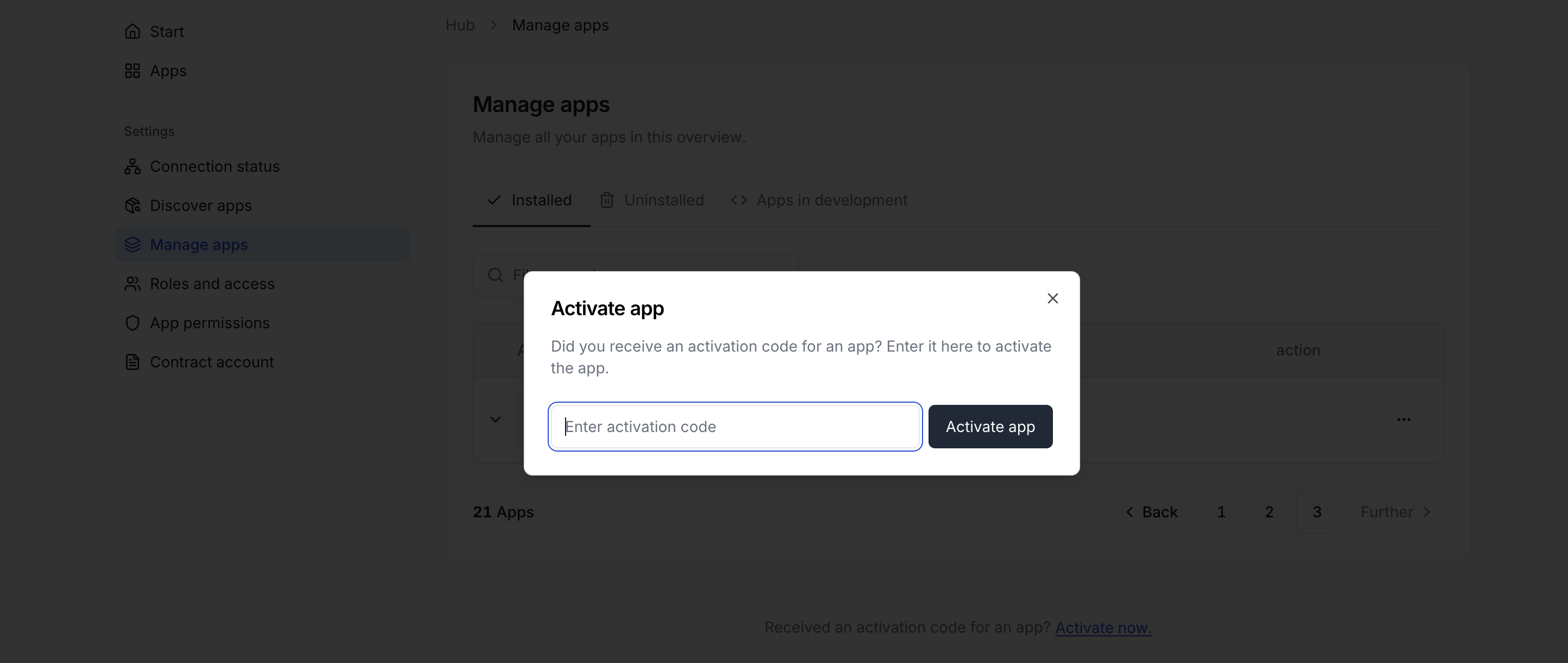Activation dialog in JTL Hub