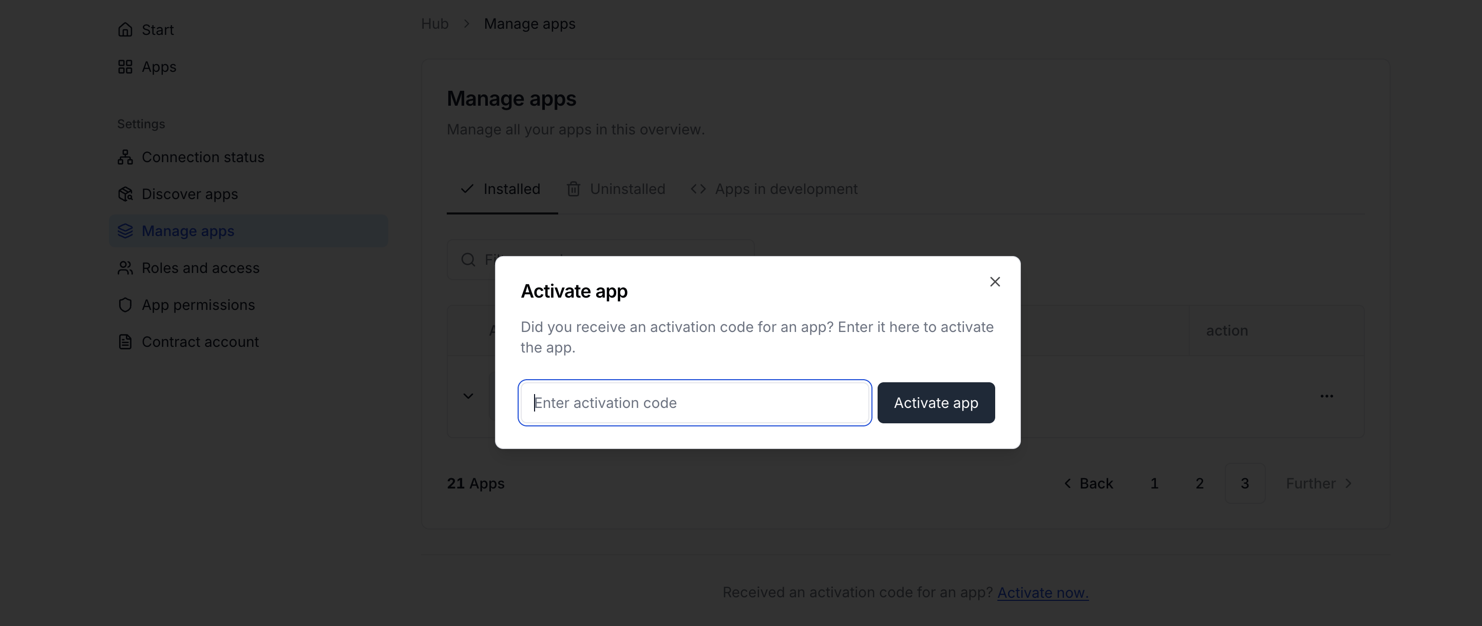 Activation dialog in JTL Hub