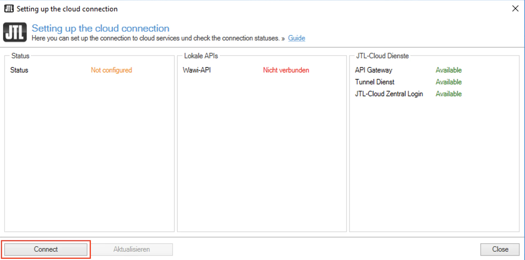 JTL Cloud > Connect option