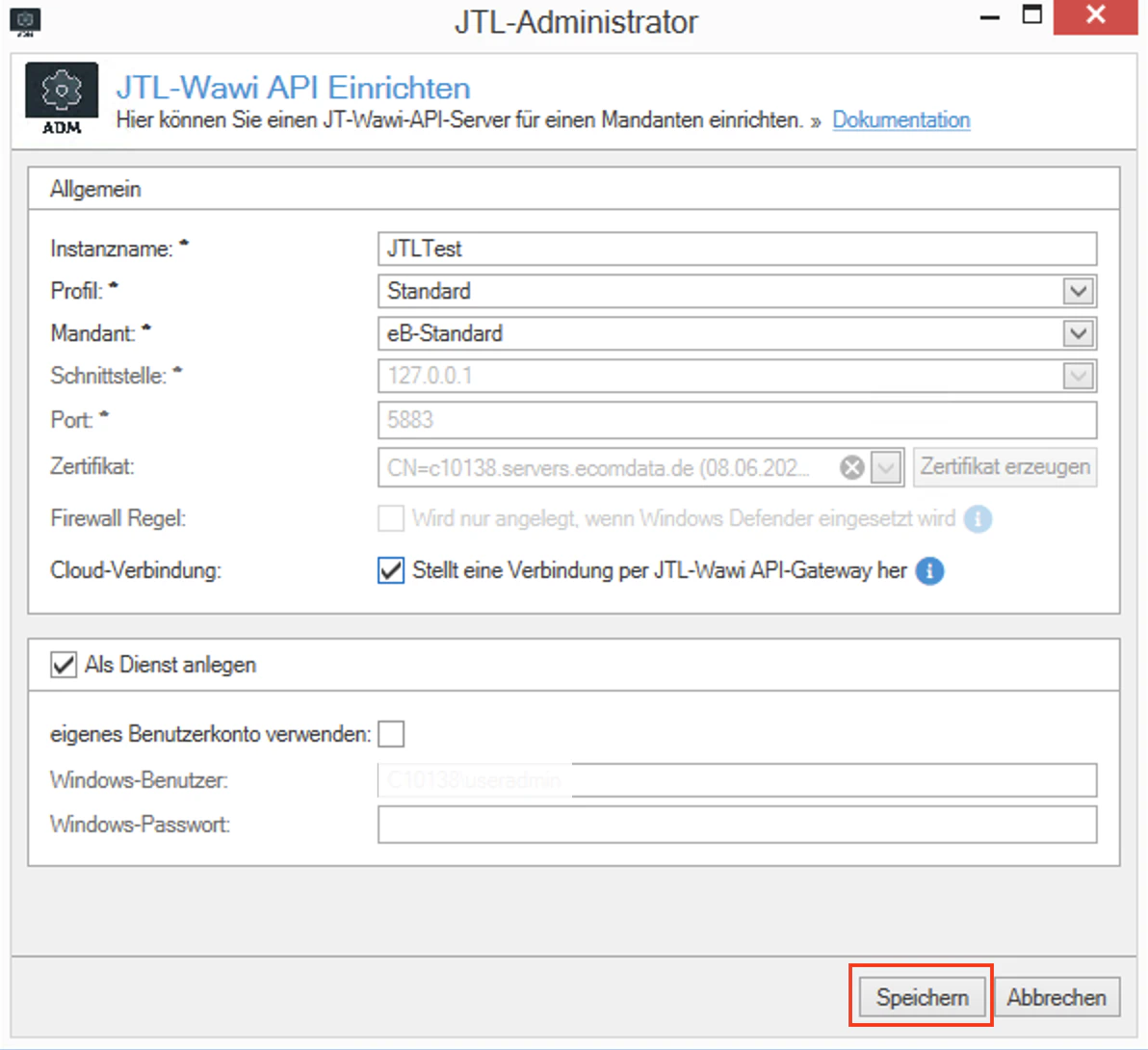 Cloud Connection via JTL Administrator