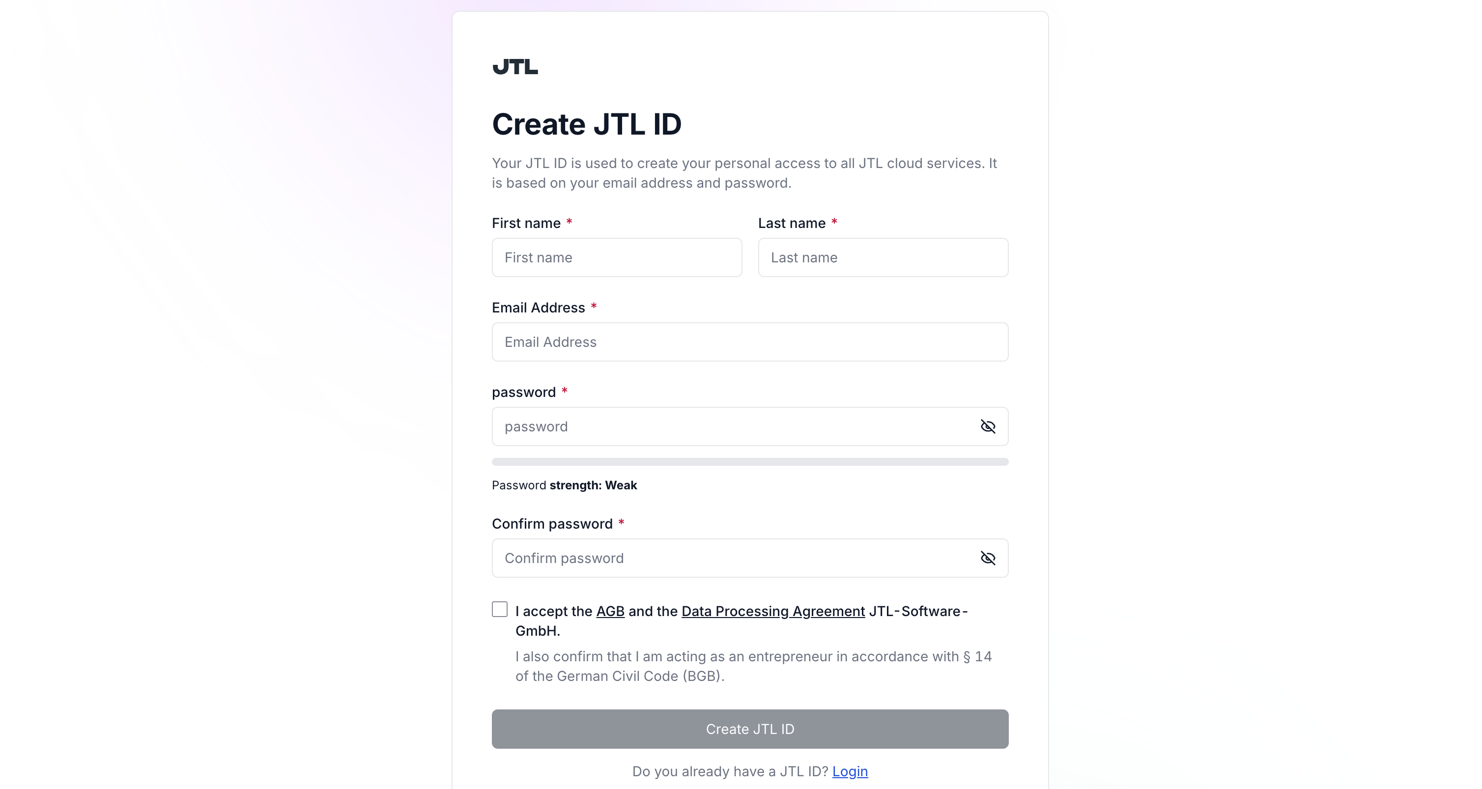 Partner Portal registration screenshot