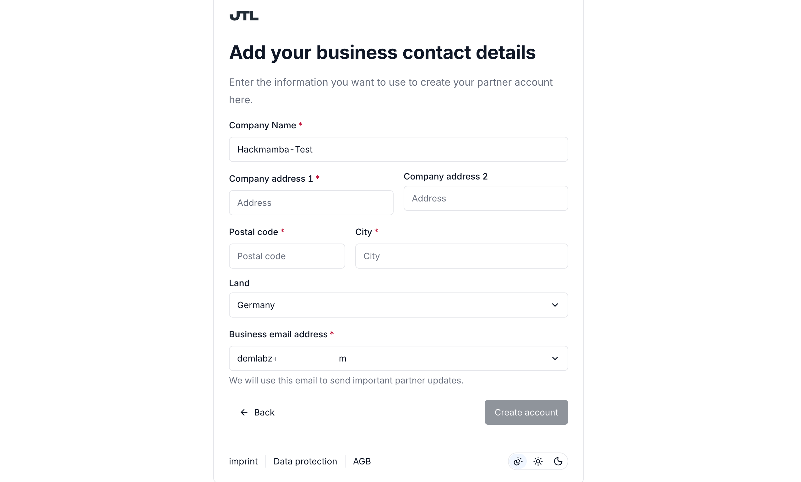 Business contact details
