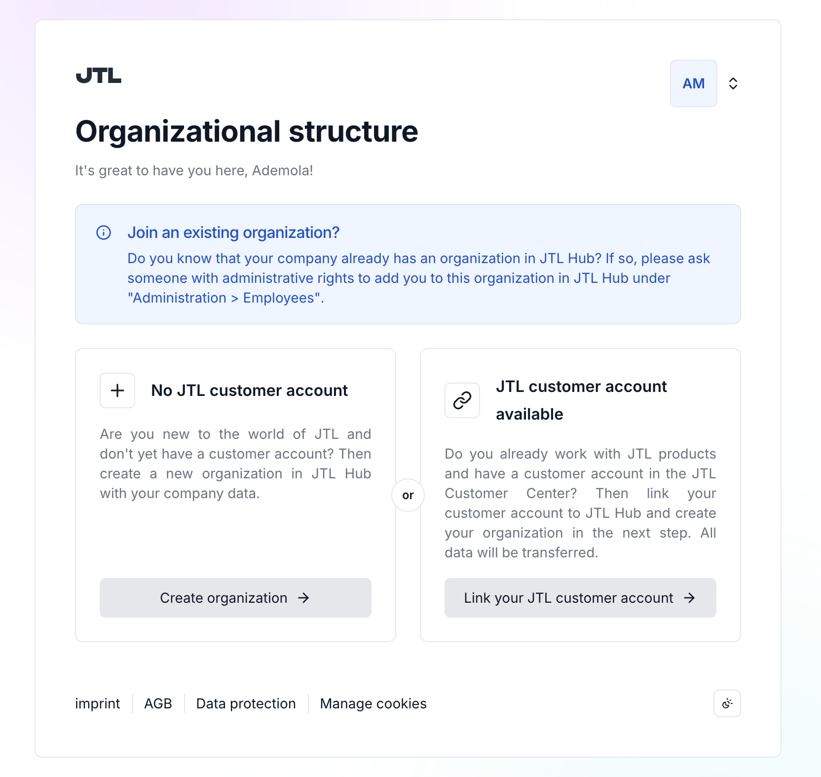 Create or link customer account