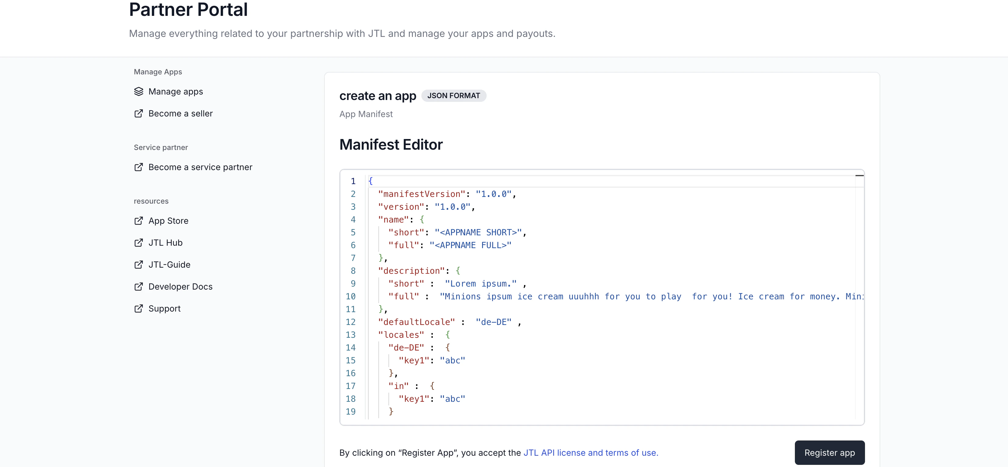 Partner Portal app creation screenshot