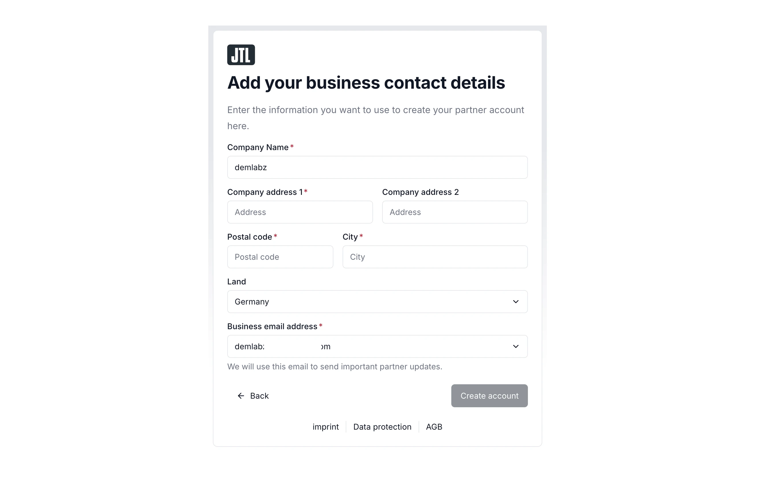Business contact details