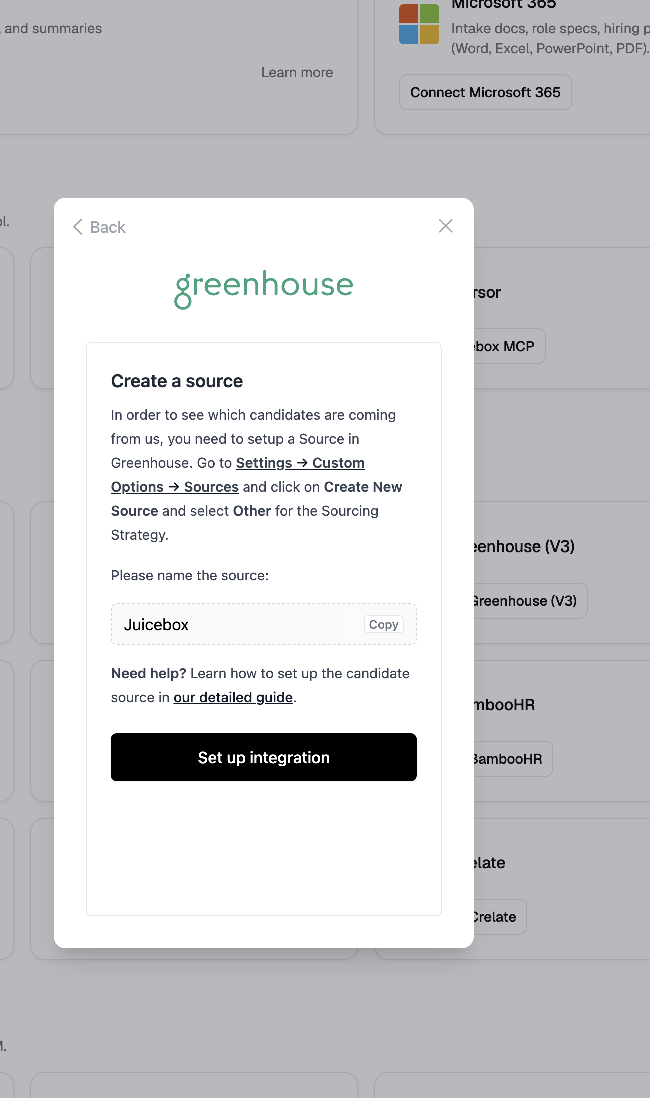 Create a source step in the Greenhouse (V3) connection pop-up