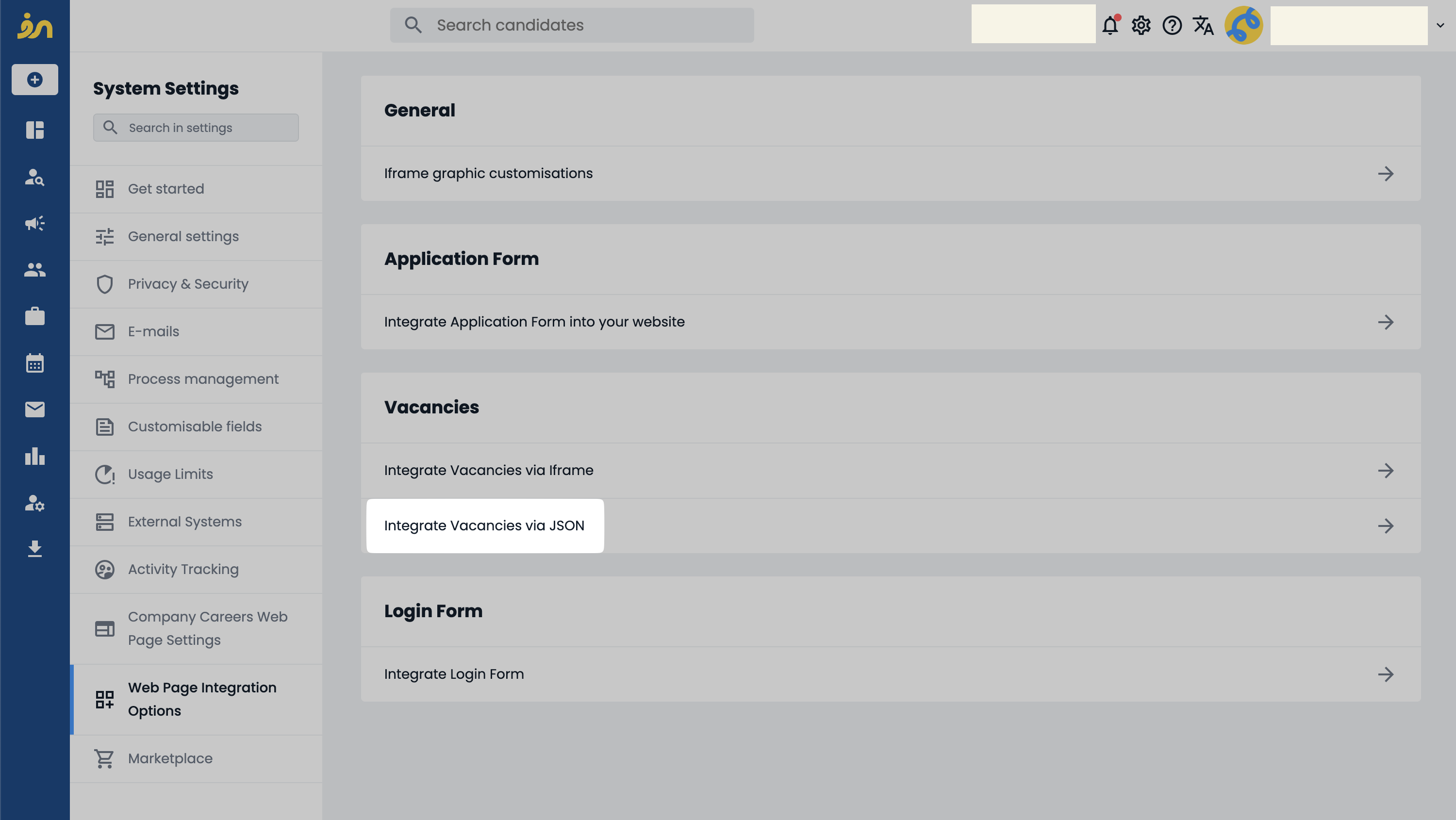 Open Integrate Vacancies via JSON.