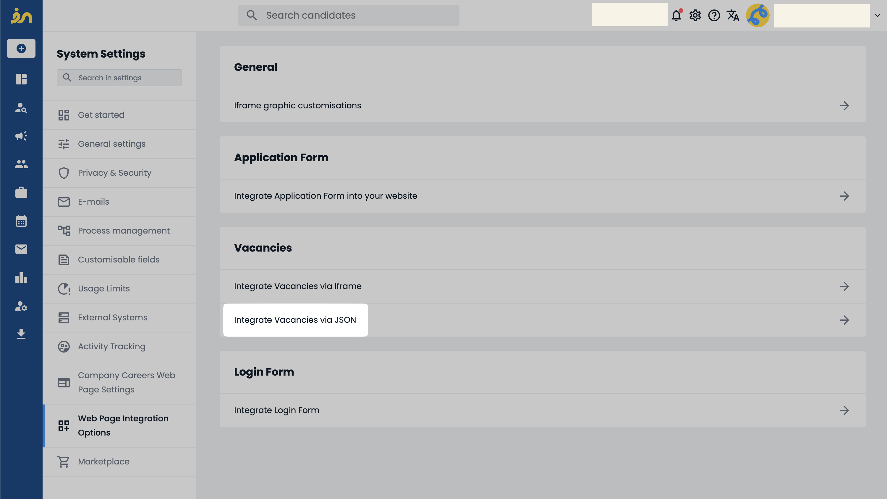 Open Integrate Vacancies via JSON.