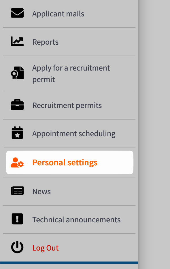 Open Personal settings using the integration account.
