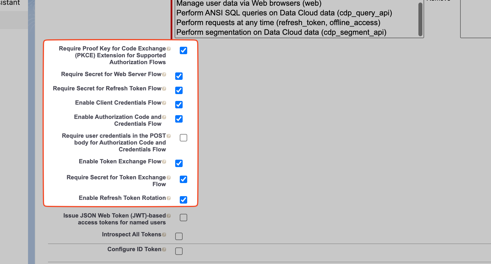 Review the remaining OAuth settings.