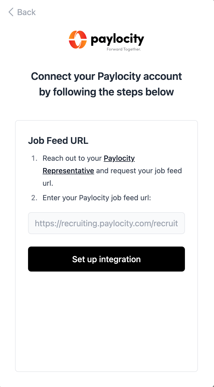 Enter the Paylocity job feed URL.