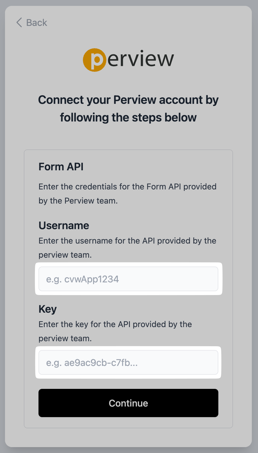 Enter the Form API credentials.