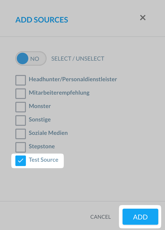 Select and save the source on the job.