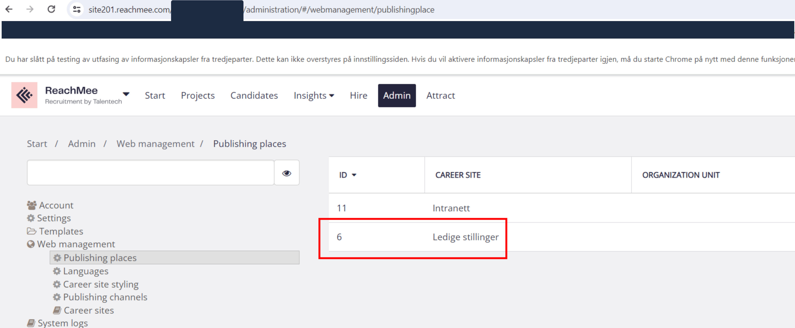 Select the publishing place to share.