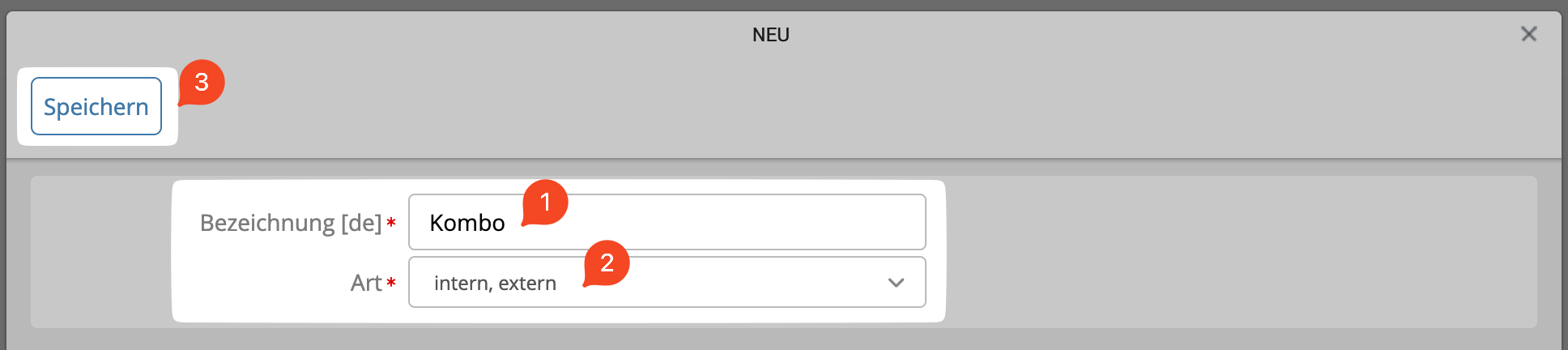 Enter the exact source label and select intern, extern.