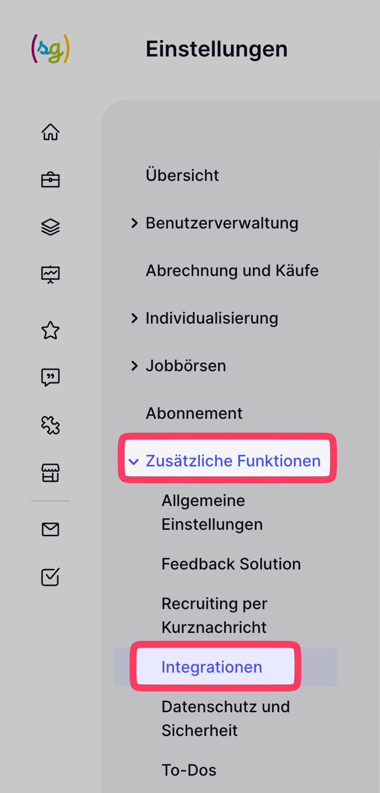 Open the Softgarden integrations settings.