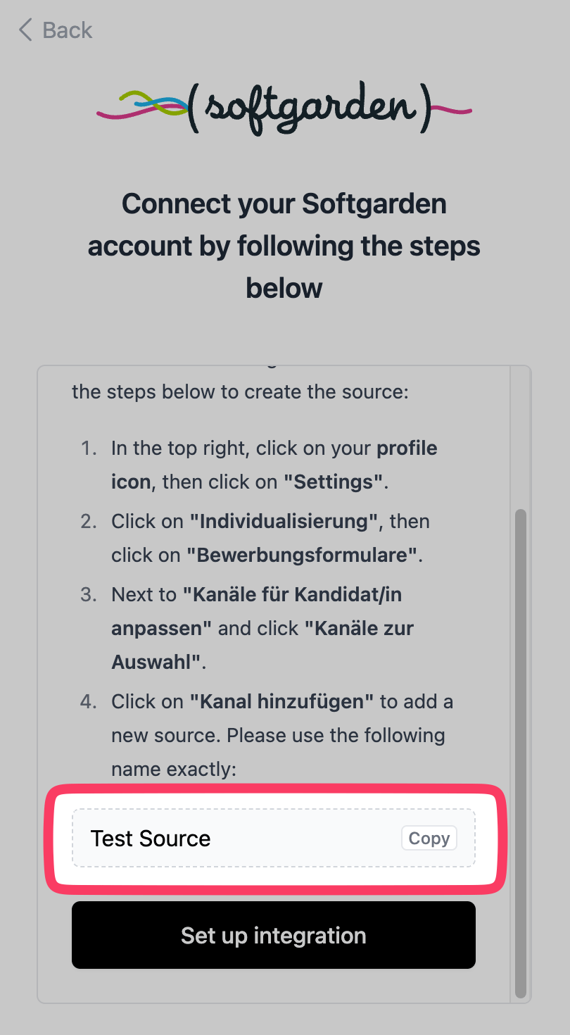 Add the source provided by your connection window.