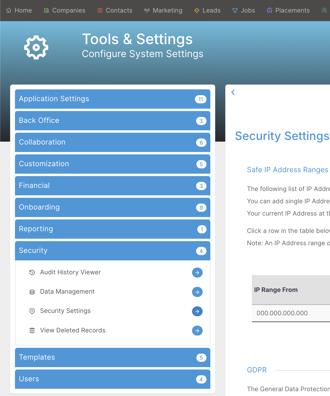 Locate the API section under Security Settings.