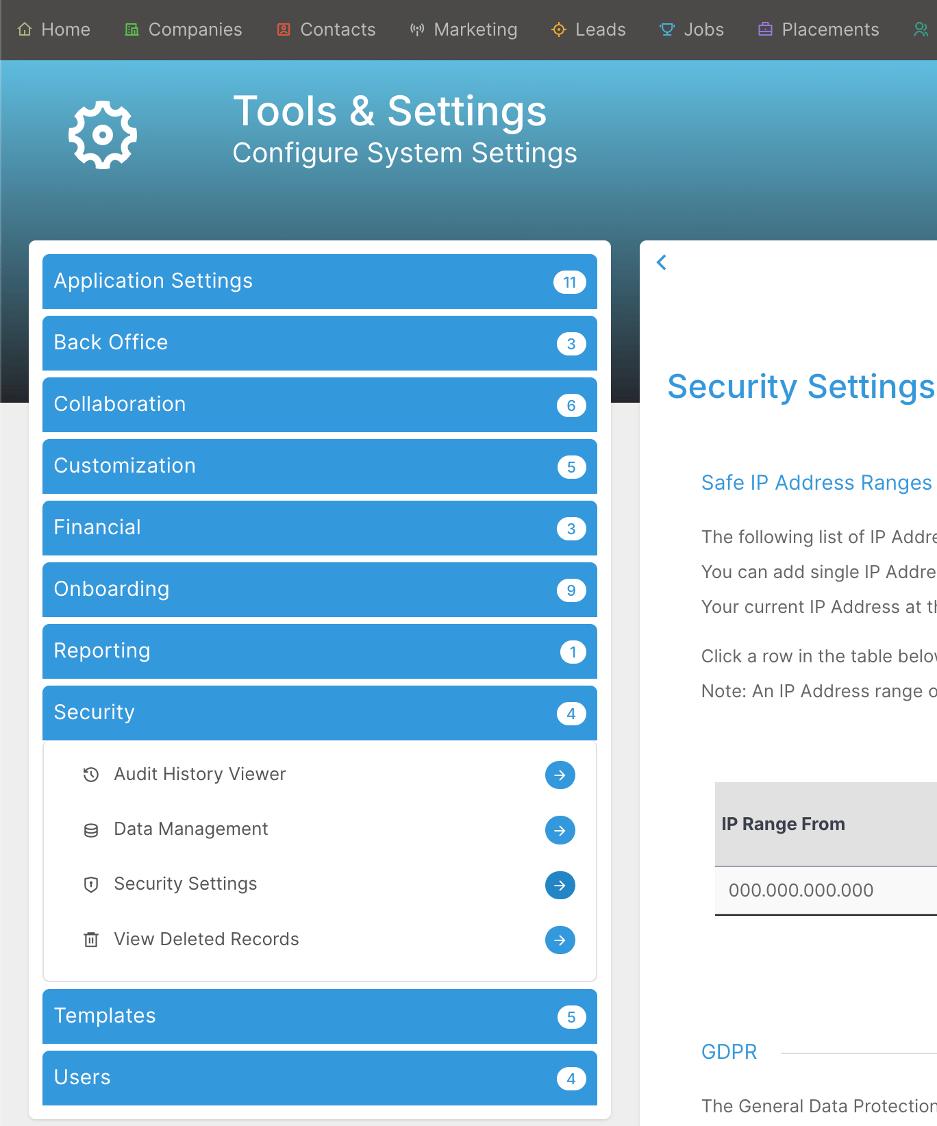 Locate the API section under Security Settings.