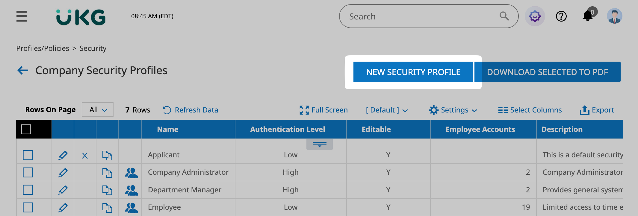 Create a new security profile.