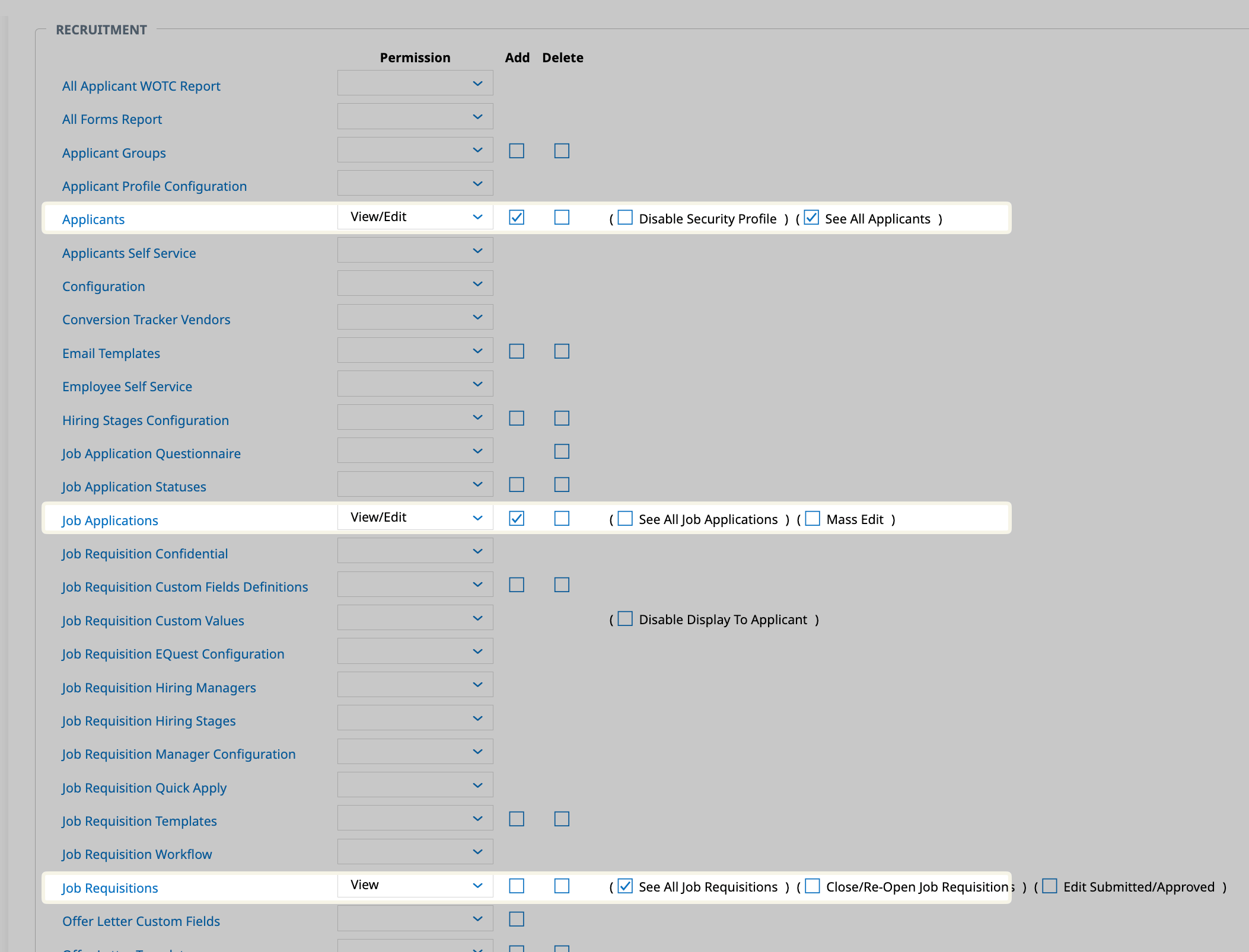 Configure the requested Recruitment permissions.