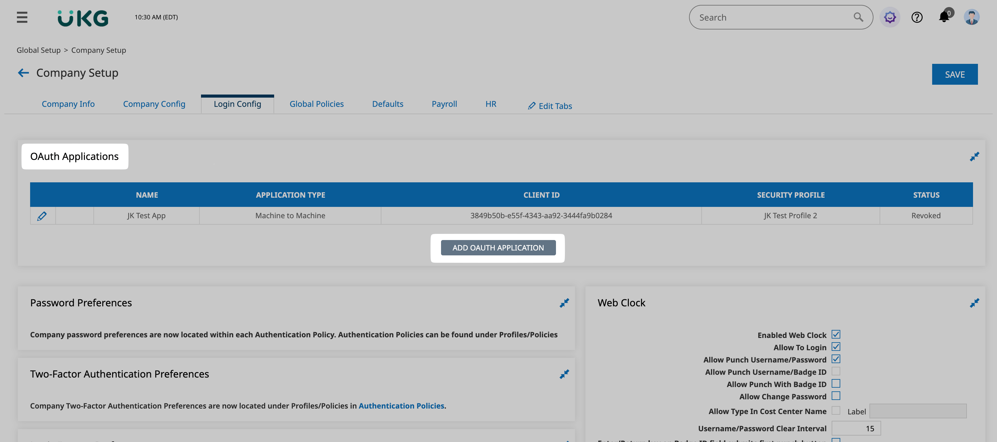 Add an OAuth application, then assign the new security profile.